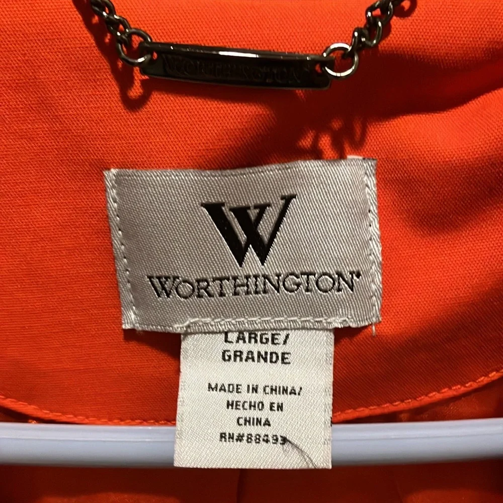 NWOT Worthington M/L Rain/Trench Coat Orange/Tan Satin Lined Nice - Picture 4 of 8